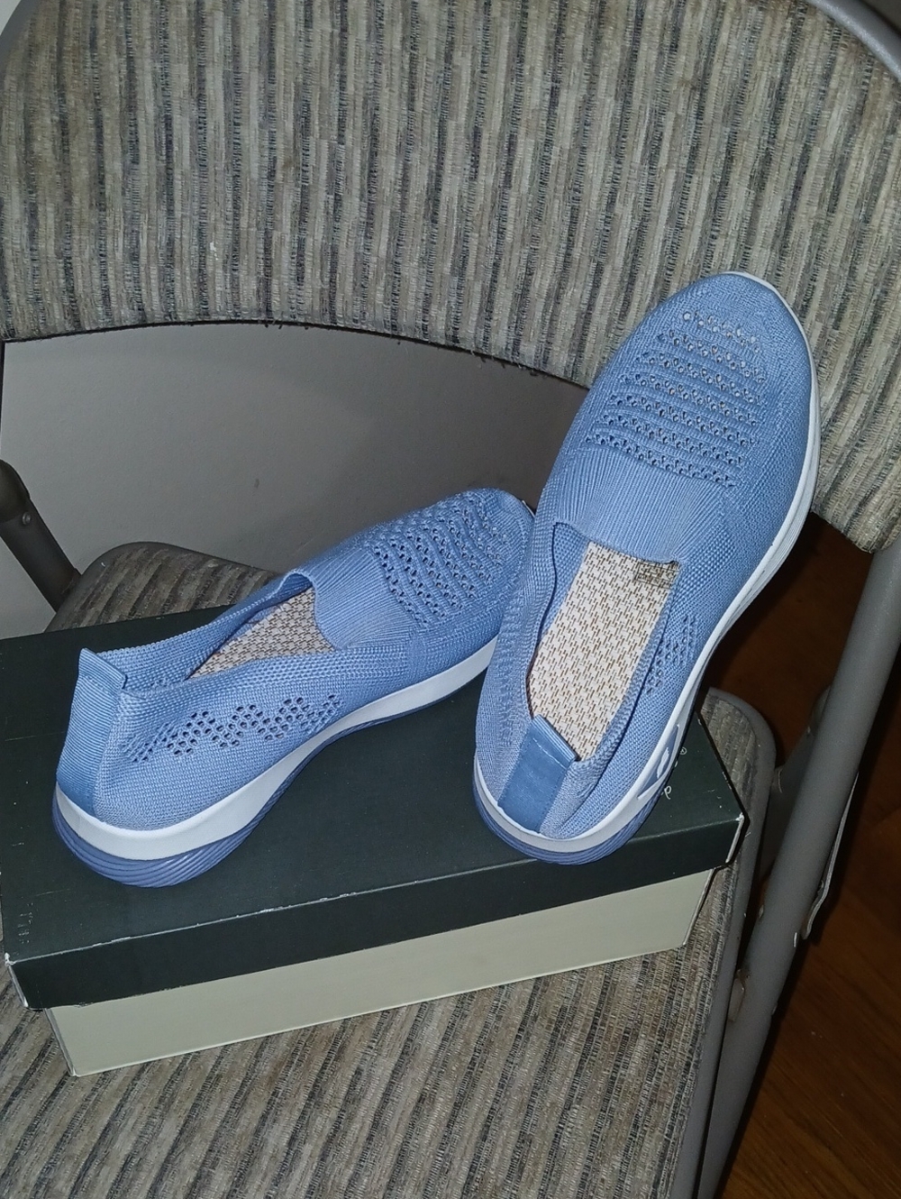 Women's Slip-On Knit Athletic Sneakers in Light Blue